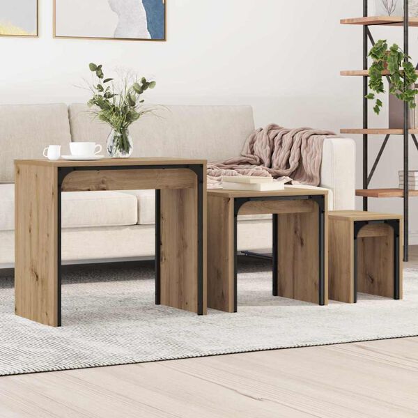 vidaXL Table basse 3 pcs Ch&ecirc;ne artisanal Bois d'ing&eacute;nierie
