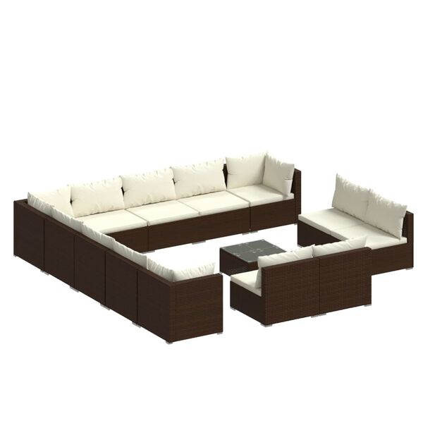 vidaXL Salon de jardin 14 pcs avec coussins Marron R&eacute;sine tress&eacute;e