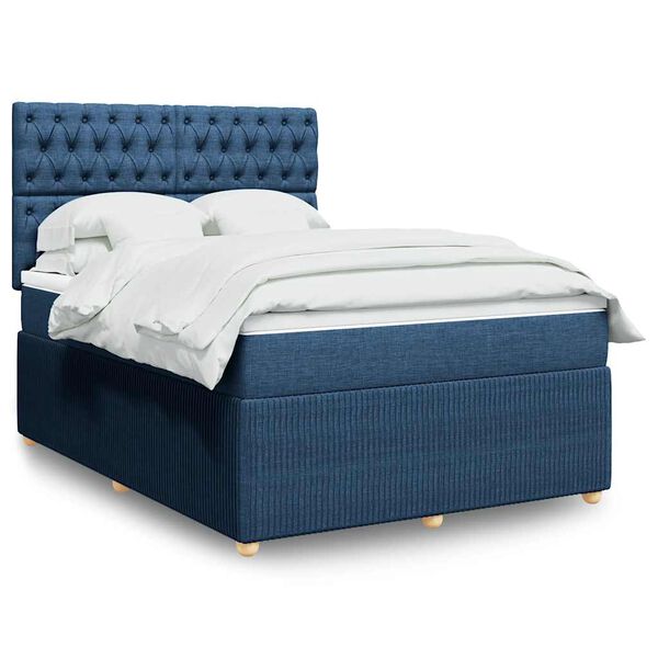vidaXL Sommier &agrave; lattes de lit avec matelas Bleu 160x200 cm Tissu