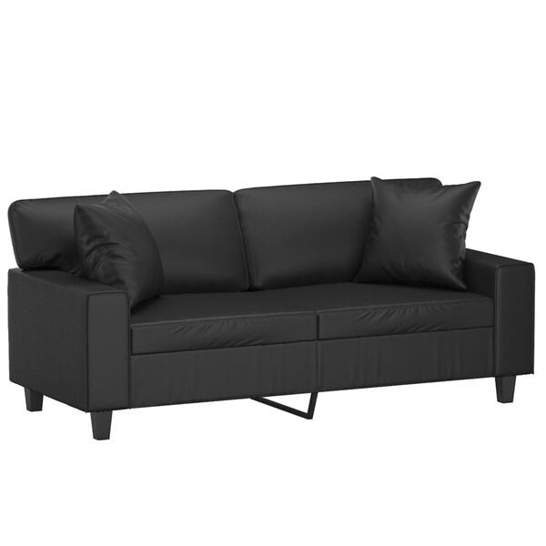 vidaXL Canap&eacute; 2 places avec oreillers d&eacute;coratifs noir 140cm similicuir