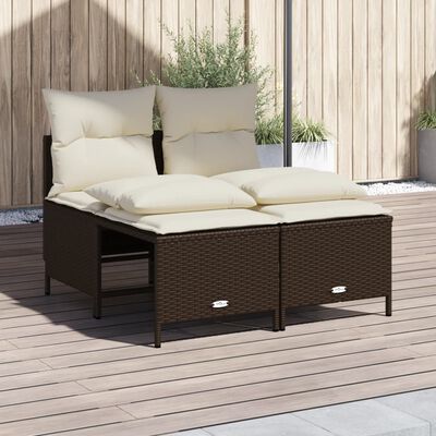 vidaXL Salon de jardin 4 pcs avec coussins marron résine tressée