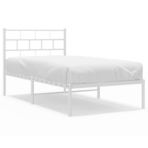 vidaXL Cadre de lit m&eacute;tal sans matelas avec t&ecirc;te de lit blanc 75x190cm