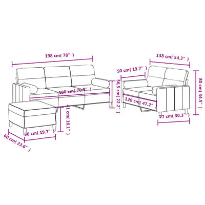 vidaXL Ensemble de canapés 3 pcs avec coussins jaune clair tissu