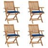 vidaXL Chaises pliantes avec coussins, 4 pi&egrave;ces, en teck massif