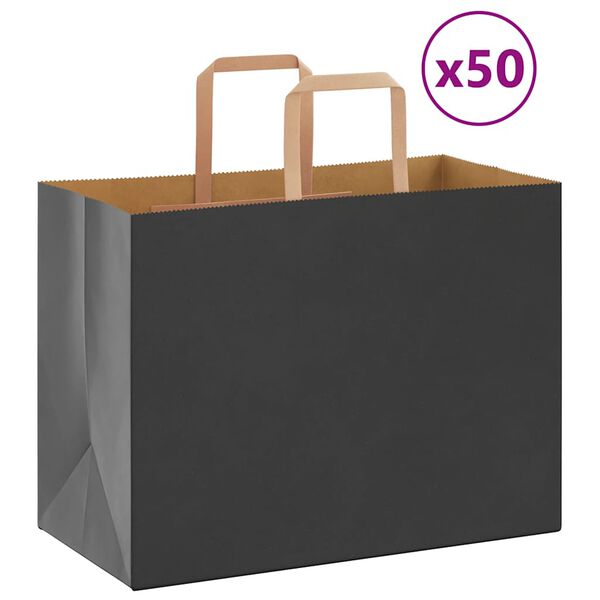 vidaXL Sacs en papier 50 pcs avec poign&eacute;es noir 32x17x25 cm