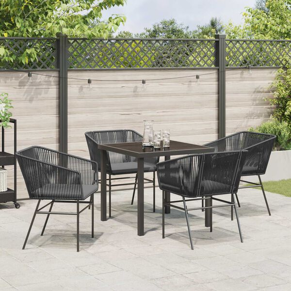 vidaXL Ensemble de salle &agrave; manger pour jardin avec coussin 5 pcs Noir