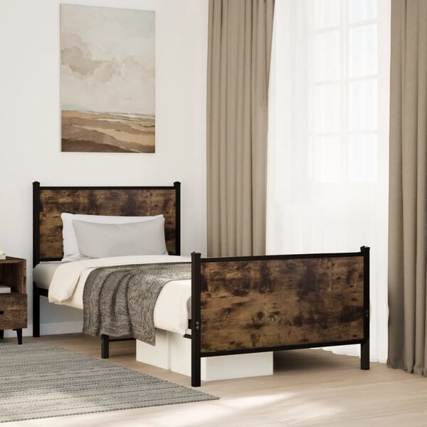 vidaXL Cadre de lit en m&eacute;tal sans matelas ch&ecirc;ne fum&eacute; 90x190 cm