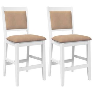 vidaXL Tabourets de bar avec coussins 2 pcs blanc bois massif d'h&eacute;v&eacute;a