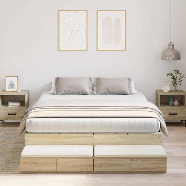 vidaXL Cadre de lit avec rangement avec tiroir Ch&ecirc;ne Sonoma 135 cm