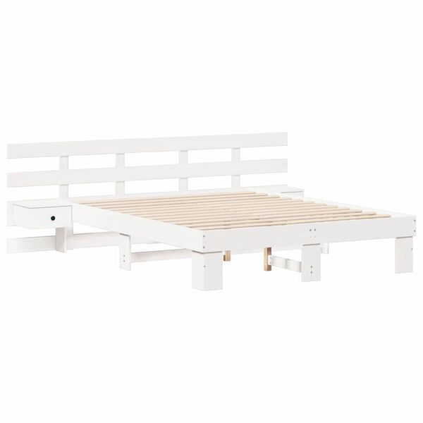 vidaXL Cadre de lit avec t&ecirc;te de lit Blanc 160 x 200 cm Pin massif