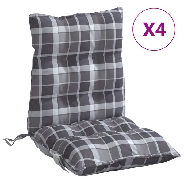 vidaXL Coussins de chaise &agrave; dossier bas lot de 4 motif &agrave; carreaux gris