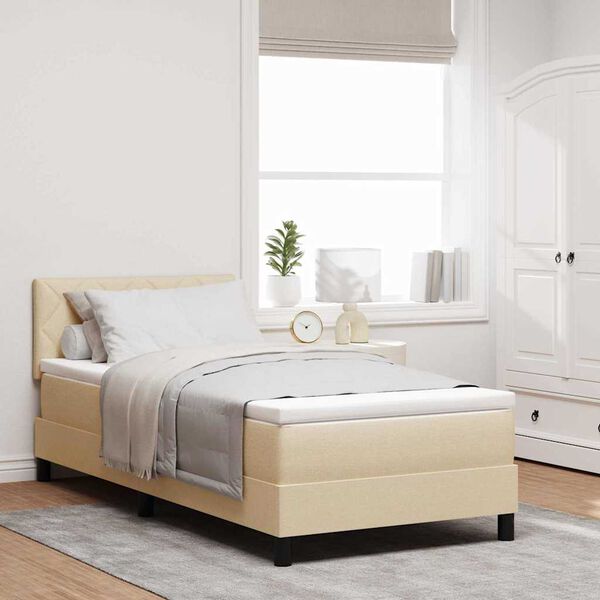 vidaXL Lit &agrave; ressorts avec matelas avec LED Cr&egrave;me 90 x 200 cm tissu