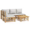 vidaXL Salon de jardin 5 pcs avec coussins gris clair bambou