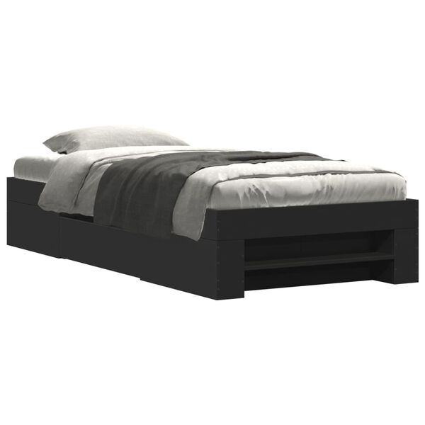 vidaXL Cadre de lit sans matelas noir 75x190 cm bois ing&eacute;nierie