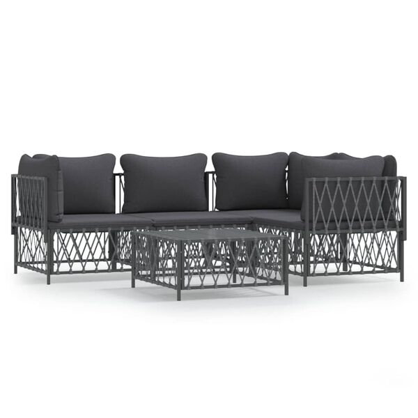 vidaXL Salon de jardin avec coussins 5 pcs anthracite acier