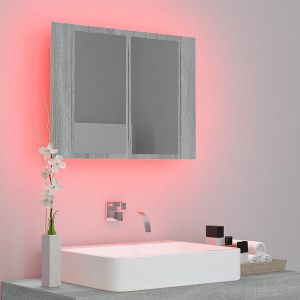 vidaXL Armoire &agrave; miroir LED Sonoma gris 60x12x45 cm Bois d'ing&eacute;nierie