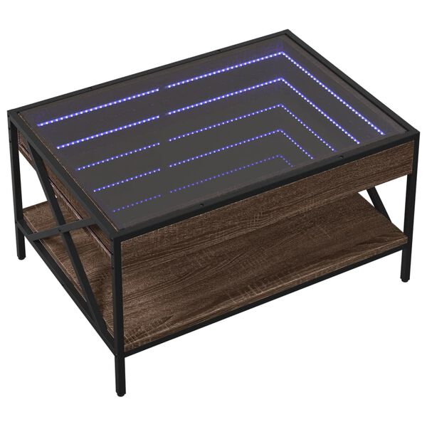 vidaXL Table basse avec LED infini ch&ecirc;ne marron 70x50x38 cm