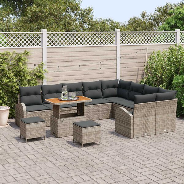 vidaXL Ensemble de canap&eacute; de jardin avec coussin 12 pcs Gris
