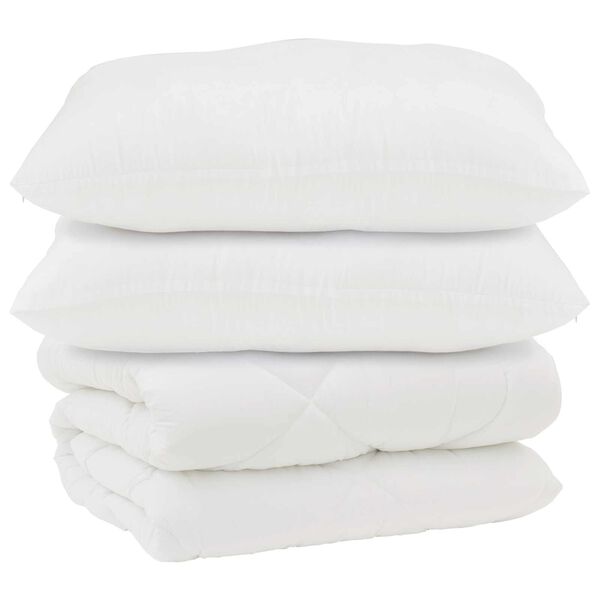 vidaXL Couette avec Oreillers 3 pcs Blanc Microfibre et Plumes D'oie
