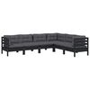 vidaXL Salon de jardin 6 pcs avec coussins Noir Bois de pin massif