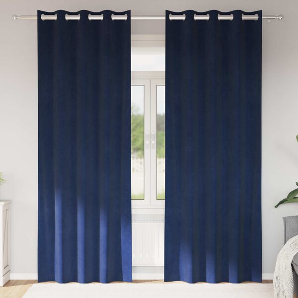 vidaXL Rideaux occultants 2 pcs Bleu fonc&eacute; 140 x 225 cm Velours