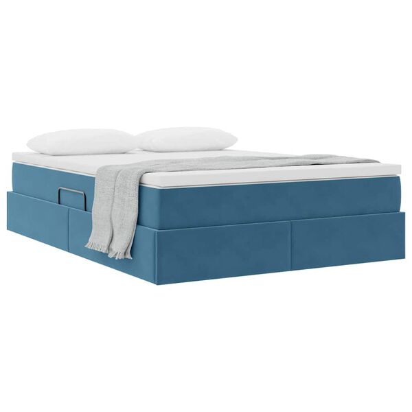 vidaXL Lit avec rangement et matelas Bleu fonc&eacute; 140 x 190 cm Velours