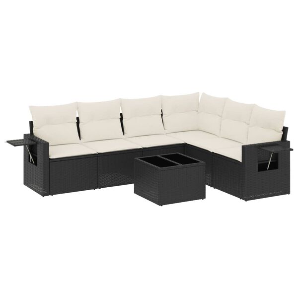 vidaXL Salon de jardin 7 pcs avec coussins noir r&eacute;sine tress&eacute;e