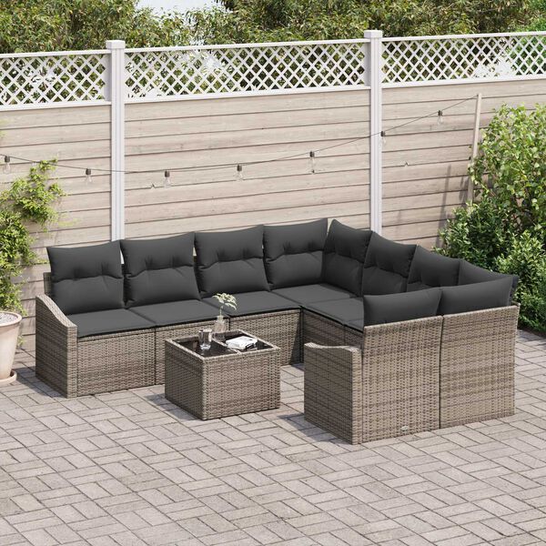 vidaXL Ensemble de Canap&eacute;s avec coussin 9 pcs Gris polyrotin