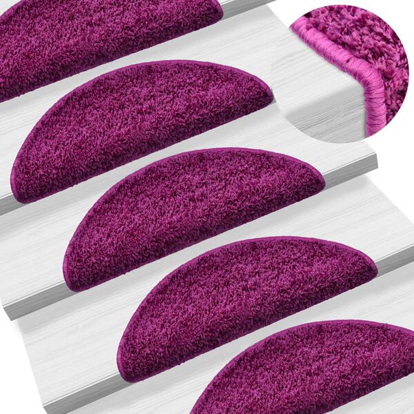 vidaXL Tapis d'escalier 10 pi&egrave;ces 56x17x3 cm Violet Demi-rond