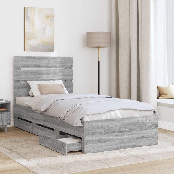vidaXL Cadre de lit Gris Sonoma 100 x 200 cm Bois Ing&eacute;nierie