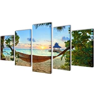 vidaXL Set de toiles murales imprim&eacute;es Plage avec hamac 200 x 100 cm