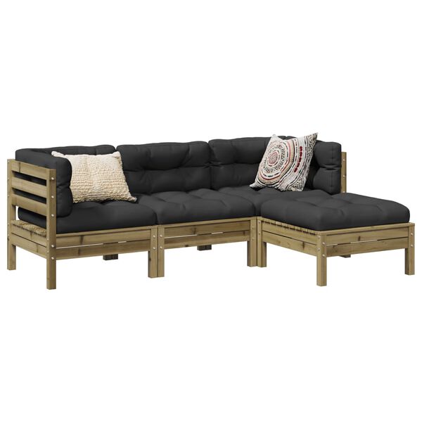 vidaXL Salon de jardin 4 pcs avec coussins bois de pin impr&eacute;gn&eacute;