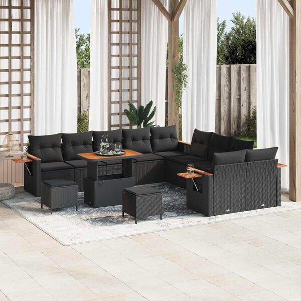 vidaXL Ensemble de canap&eacute; de jardin avec coussin 17 pcs Noir polyrotin