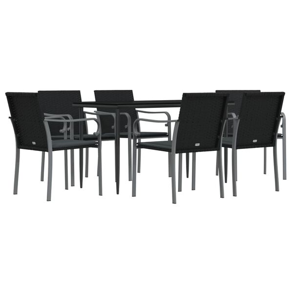 vidaXL Ensemble &agrave; manger de jardin 7 pcs coussins r&eacute;sine tress&eacute;e acier
