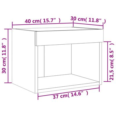 vidaXL Table de chevet murale avec lumières LED sonoma gris