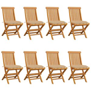 vidaXL Chaises pliantes avec coussins beiges, 8 pi&egrave;ces, en bois de teck massif