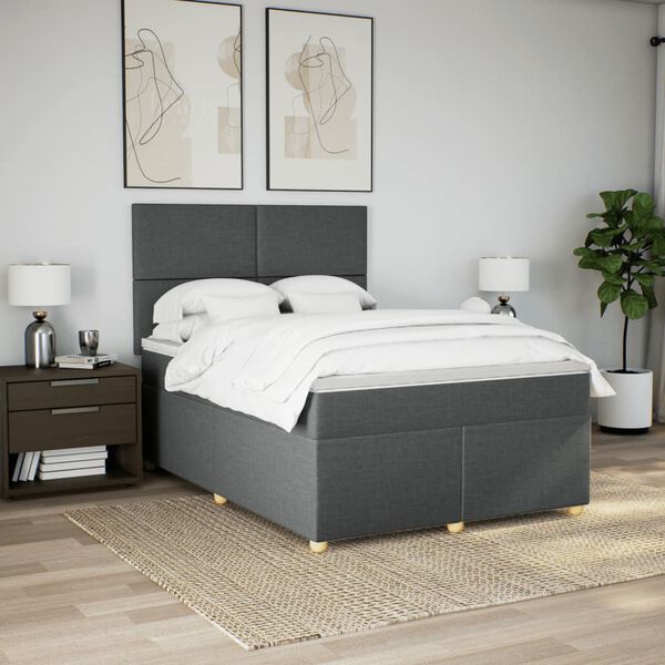 vidaXL Sommier à lattes de lit avec matelas Gris foncé 140x200cm Tissu