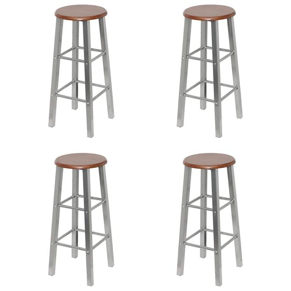 vidaXL Tabourets de bar lot de 4 argent&eacute; et marron MDF