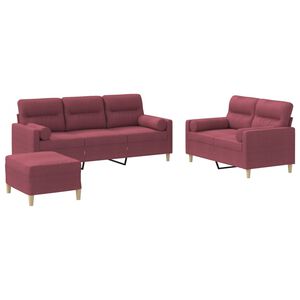 vidaXL Ensemble de canap&eacute;s 3 pcs avec coussins rouge bordeaux tissu