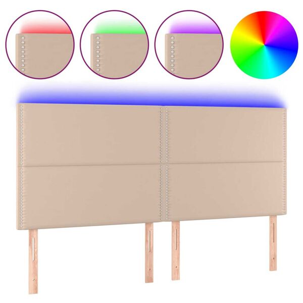 vidaXL T&ecirc;te de lit &agrave; LED Cappuccino 160x5x118/128 cm Similicuir
