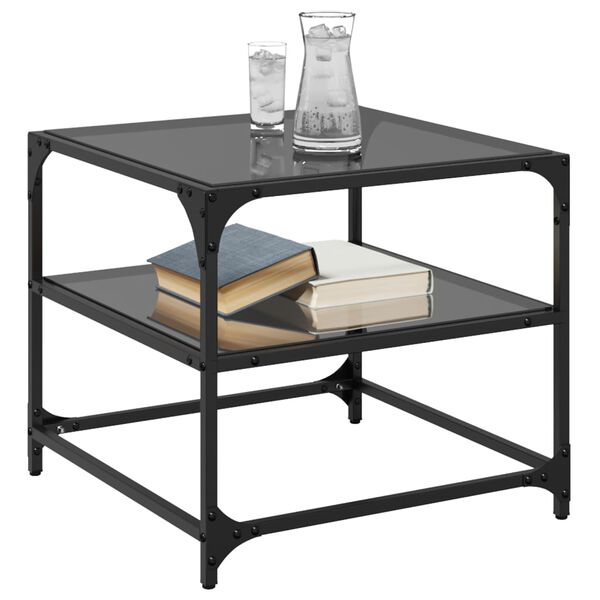 vidaXL Tables basses avec dessus en verre noir 2 pcs 50x50x45 cm acier