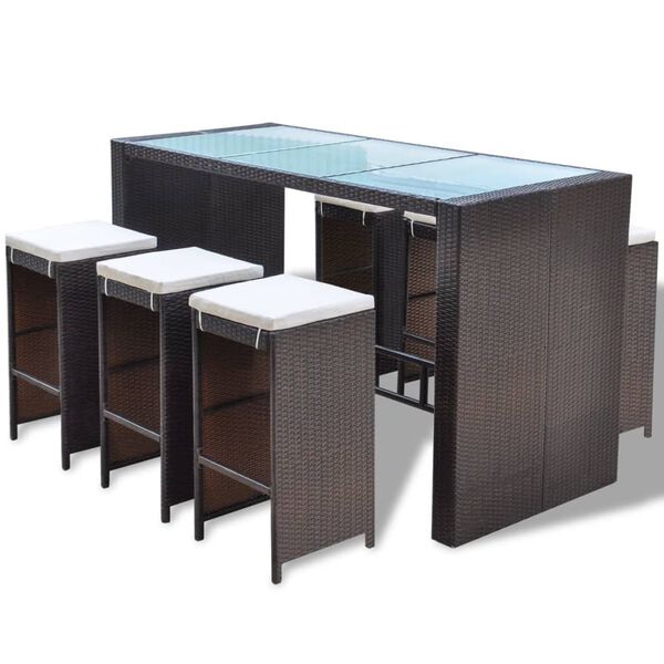 vidaXL Ensemble de bar de jardin 7 pcs coussins R&eacute;sine tress&eacute;e Marron