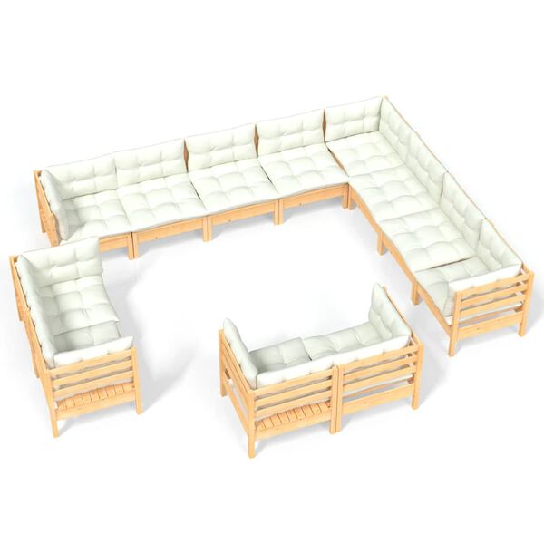 vidaXL Salon de jardin 12 pcs avec coussins cr&egrave;me Bois de pin massif