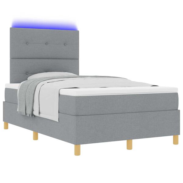 vidaXL Lit &agrave; ressort LED avec matelas Gris clair 120 x 200 cm tissu