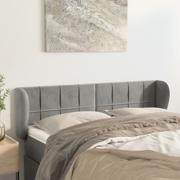 vidaXL T&ecirc;te de lit avec oreilles Gris clair 147x23x78/88 cm Velours