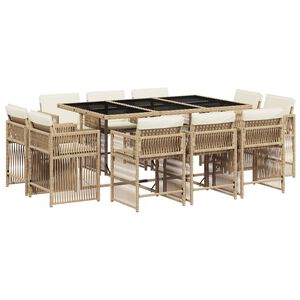 vidaXL Ensemble &agrave; manger de jardin et coussins 11 pcs beige poly rotin