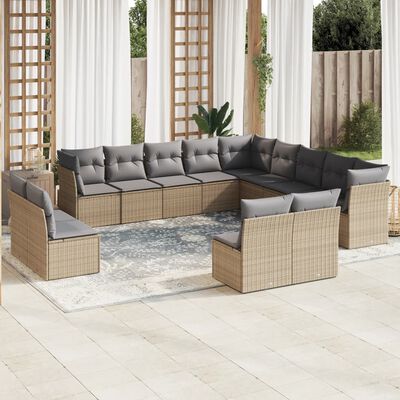 vidaXL Salon de jardin avec coussins 13 pcs beige résine tressée