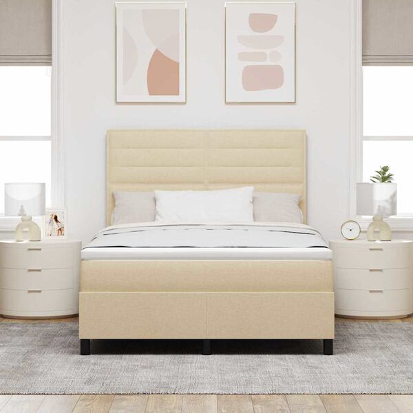 vidaXL Lit &agrave; ressorts avec matelas avec LED Cr&egrave;me 140 x 190 cm tissu