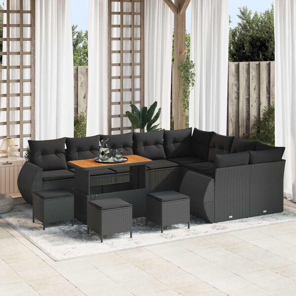 vidaXL Ensemble de canap&eacute; de jardin 13 pcs Noir Poly Rattan