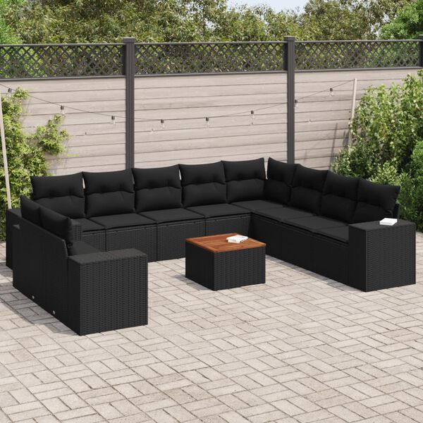 vidaXL Salon de jardin 11 pcs avec coussins noir r&eacute;sine tress&eacute;e